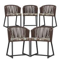 5 Cadeiras De Jantar Noronha Preta Corda Náutica E6 Trama Marrom - 1