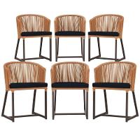 6 Cadeiras De Jantar Noronha Marrom Corda Náutica E12 Trama Terra Cota - 1