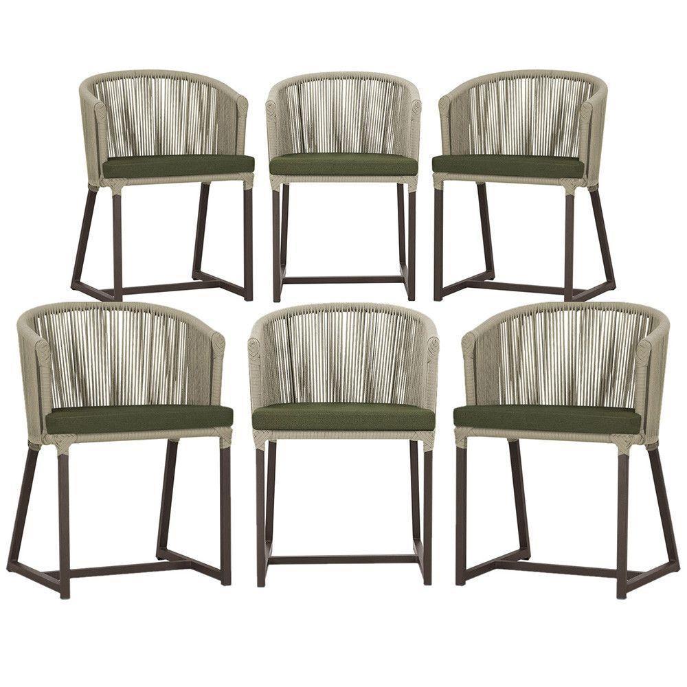 6 Cadeiras De Jantar Noronha Marrom Corda Náutica E13 Trama Rami - 1