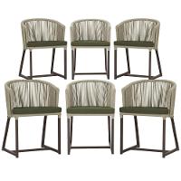 6 Cadeiras De Jantar Noronha Marrom Corda Náutica E13 Trama Rami - 1