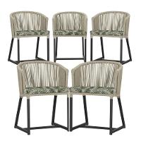 5 Cadeiras De Jantar Noronha Preta Corda Náutica E5 Trama Rami - 1