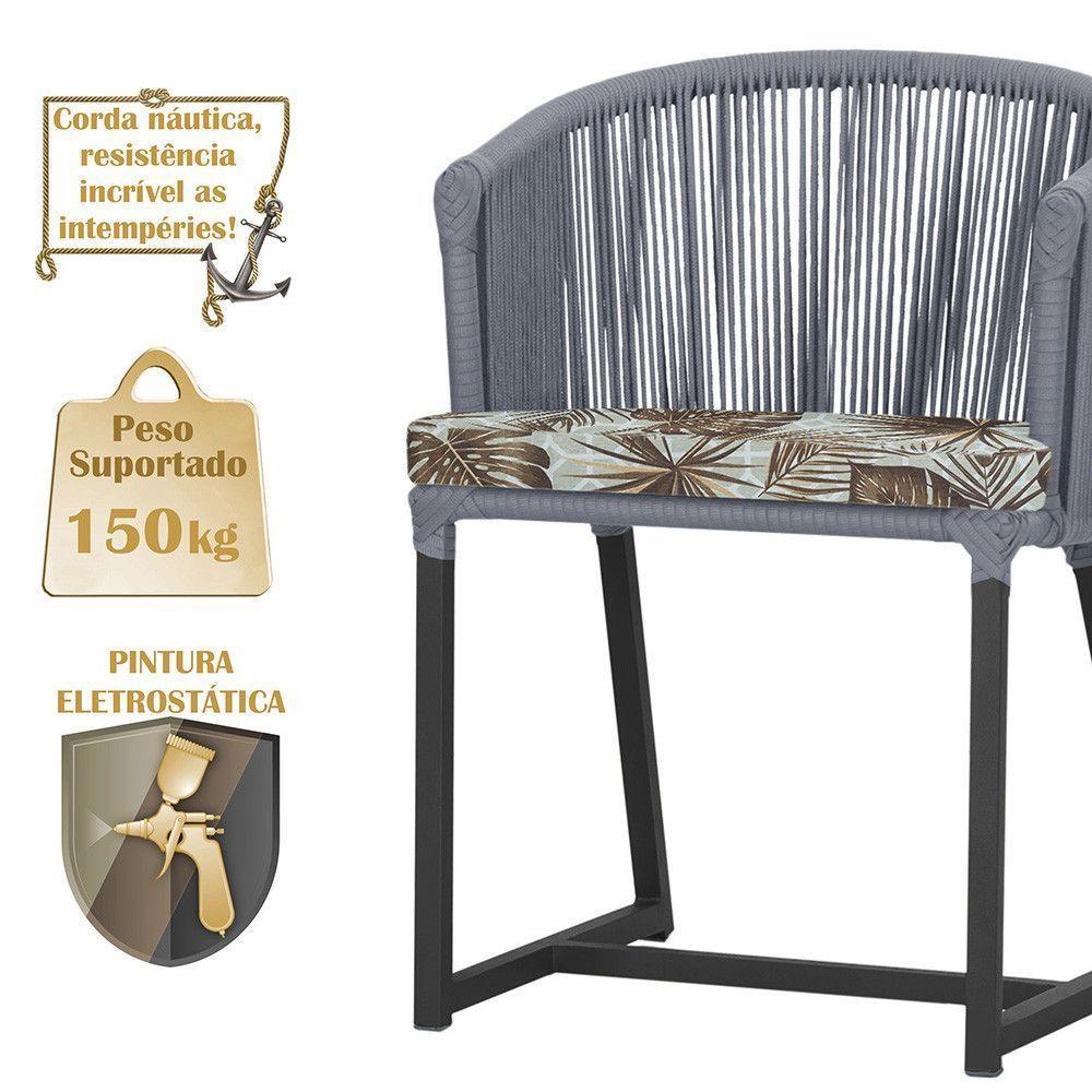 5 Cadeiras De Jantar Noronha Preta Corda Náutica E6 Trama Prata - 3