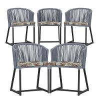 5 Cadeiras De Jantar Noronha Preta Corda Náutica E6 Trama Prata - 1