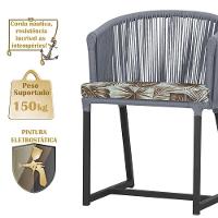 5 Cadeiras De Jantar Noronha Preta Corda Náutica E6 Trama Prata - 3