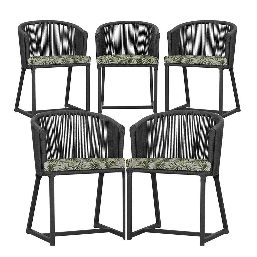 5 Cadeiras De Jantar Noronha Preta Corda Náutica E5 Trama Preto - 1