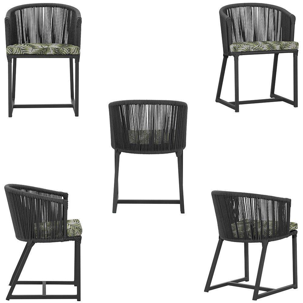 5 Cadeiras De Jantar Noronha Preta Corda Náutica E5 Trama Preto - 5