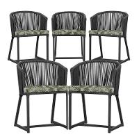 5 Cadeiras De Jantar Noronha Preta Corda Náutica E5 Trama Preto - 1