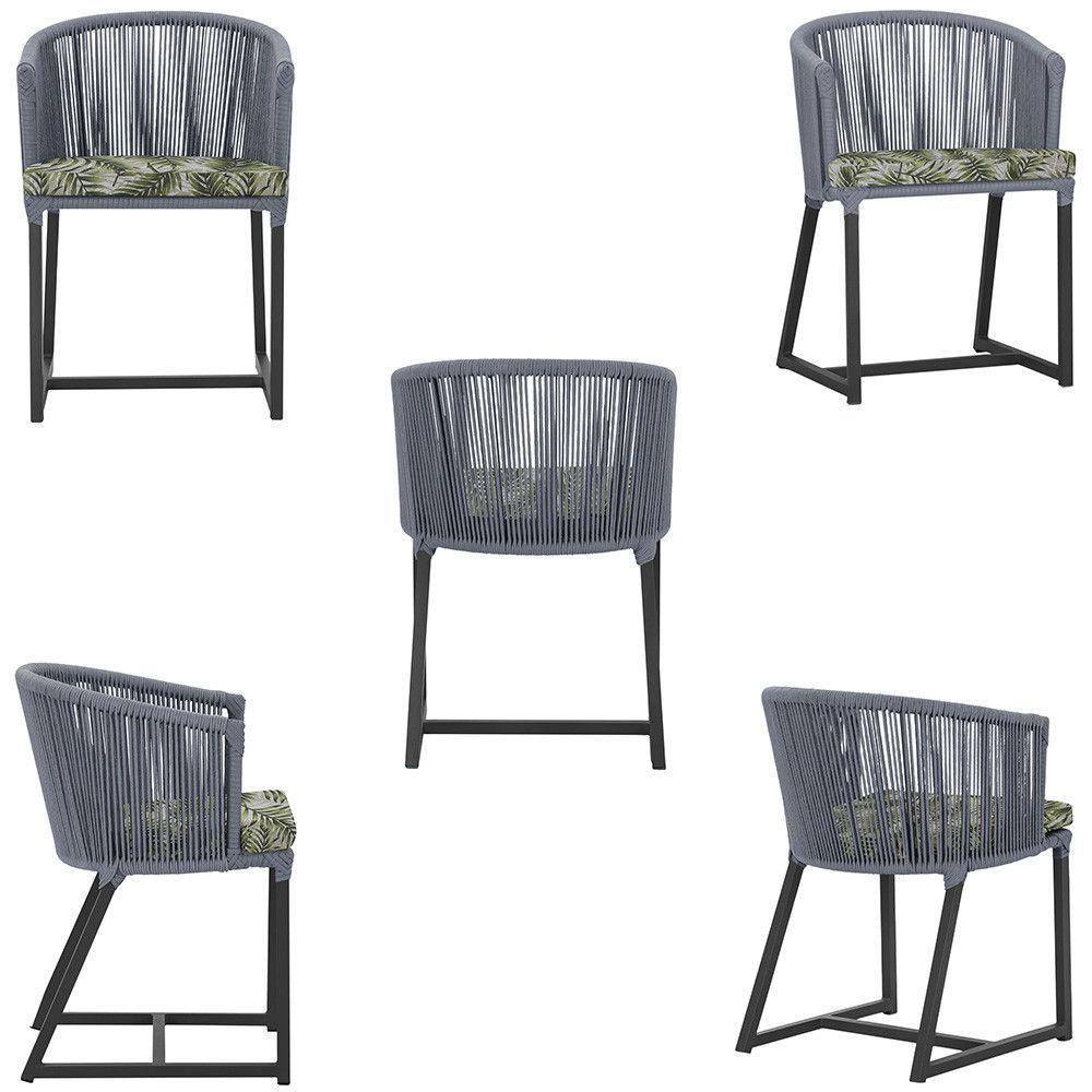 5 Cadeiras De Jantar Noronha Preta Corda Náutica E5 Trama Prata - 5