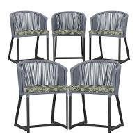 5 Cadeiras De Jantar Noronha Preta Corda Náutica E5 Trama Prata - 1