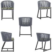 5 Cadeiras De Jantar Noronha Preta Corda Náutica E5 Trama Prata - 5