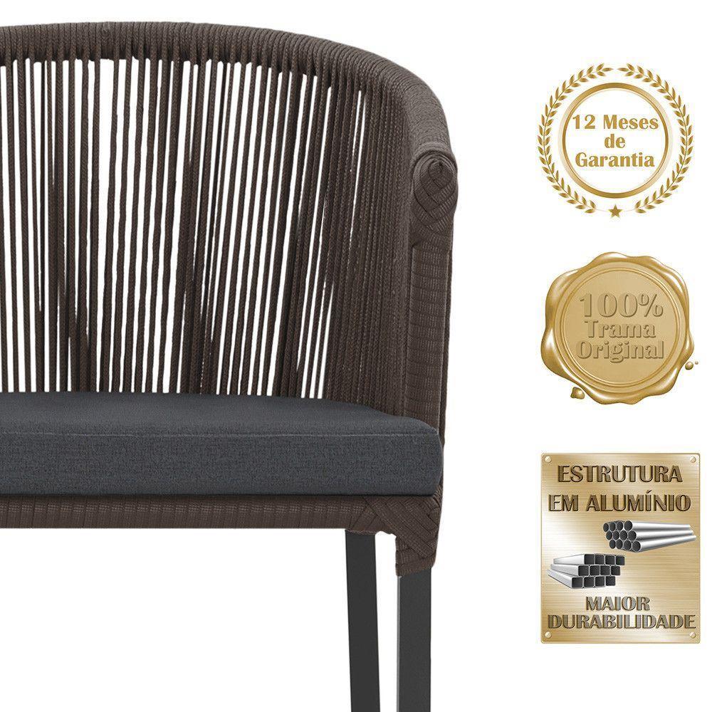 5 Cadeiras De Jantar Noronha Preta Corda Náutica E11 Trama Marrom - 3