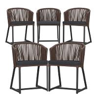 5 Cadeiras De Jantar Noronha Preta Corda Náutica E11 Trama Marrom - 1