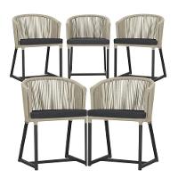 5 Cadeiras De Jantar Noronha Preta Corda Náutica E11 Trama Rami - 1