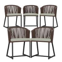 5 Cadeiras De Jantar Noronha Preta Corda Náutica E3 Trama Marrom - 1