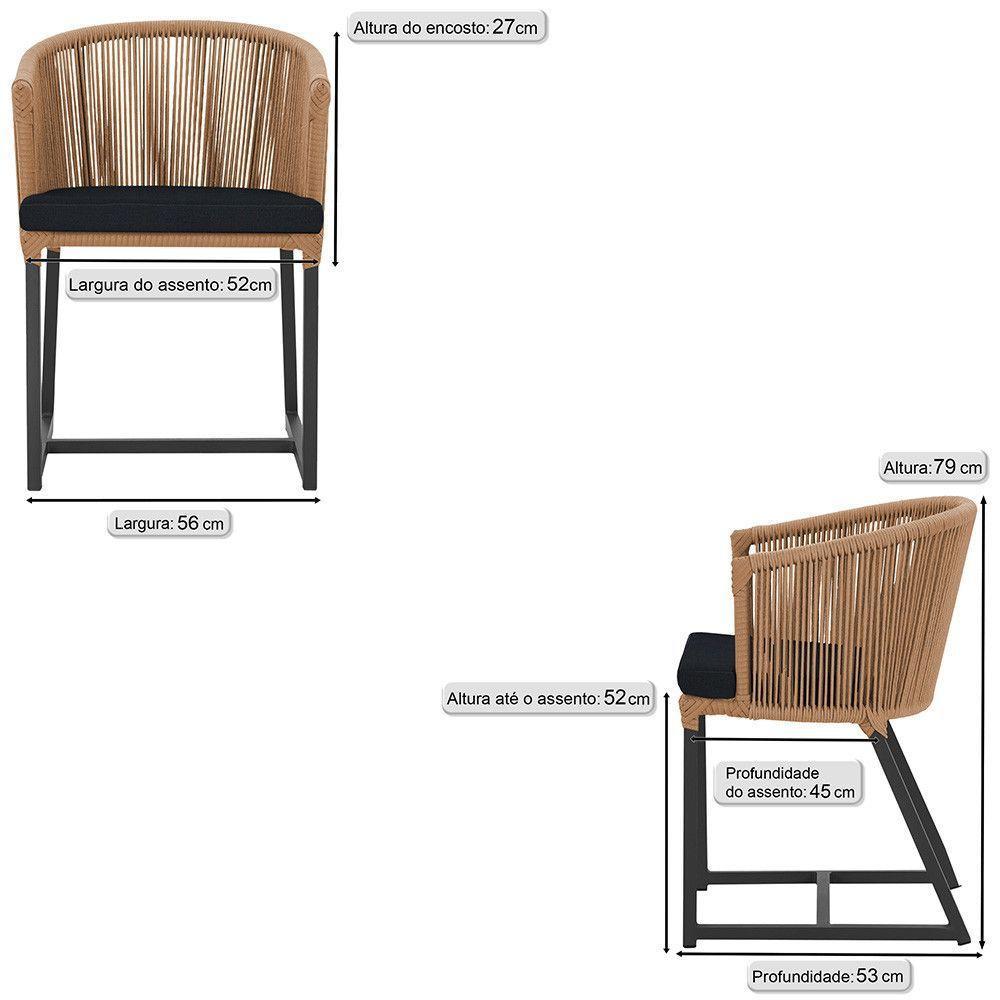 5 Cadeiras De Jantar Noronha Preta Corda Náutica E12 Trama Terra Cota - 2