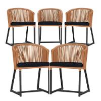 5 Cadeiras De Jantar Noronha Preta Corda Náutica E12 Trama Terra Cota - 1
