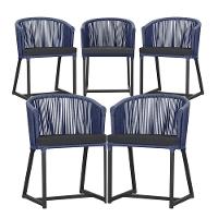 5 Cadeiras De Jantar Noronha Preta Corda Náutica E11 Trama Azul - 1