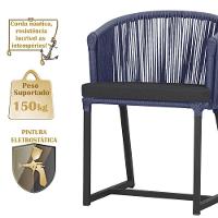 5 Cadeiras De Jantar Noronha Preta Corda Náutica E11 Trama Azul