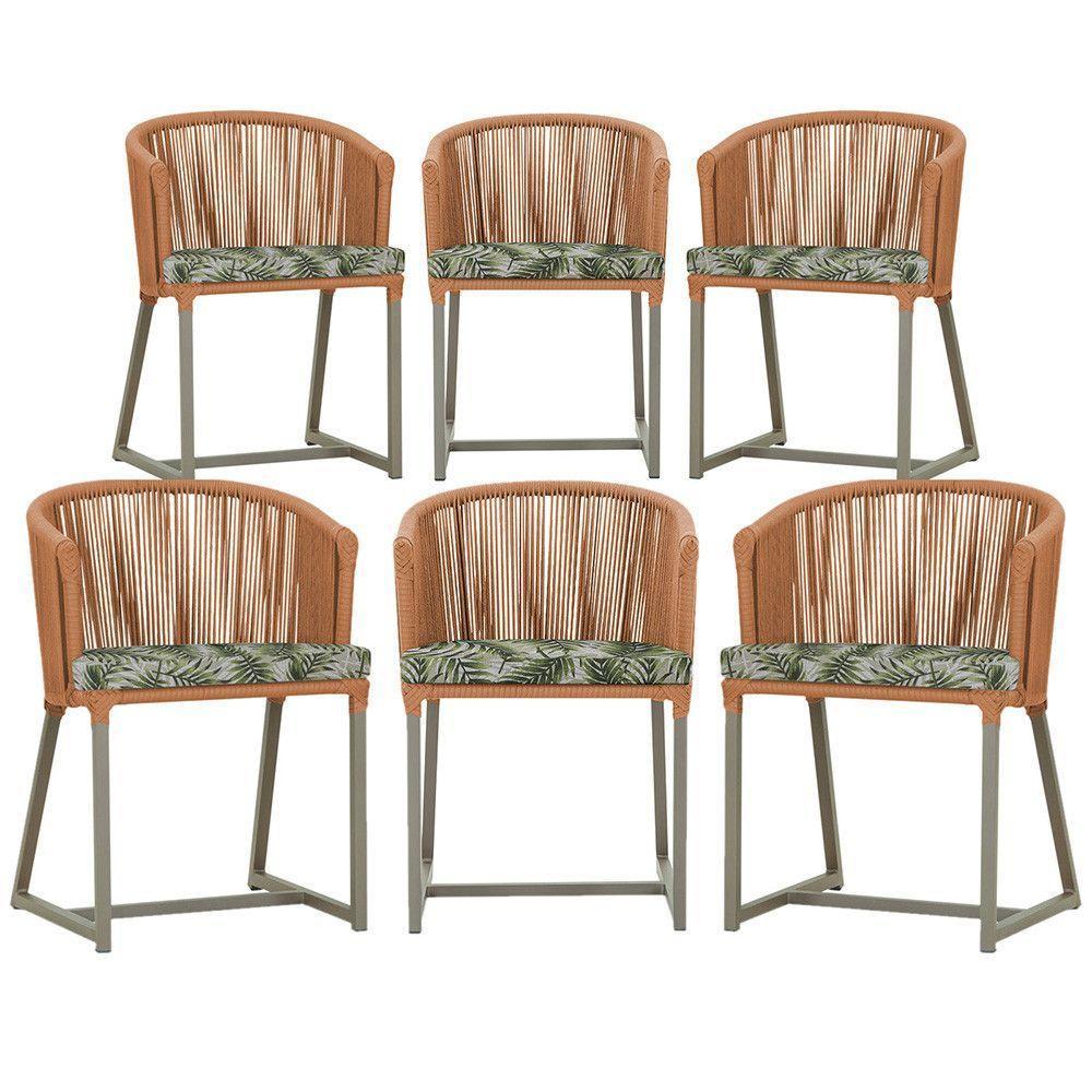 6 Cadeiras De Jantar Noronha Fendi Corda Náutica E5 Trama Terra Cota - 1
