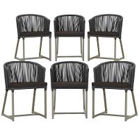 6 Cadeiras De Jantar Noronha Fendi Corda Náutica E9 Trama Preto - 1