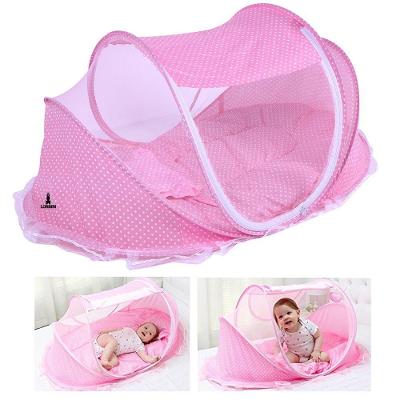 Berço Bebê Portátil Tenda Mosquiteiro Cama 3 Peças Menina Rosa com Colchonete Algodão Lorben
