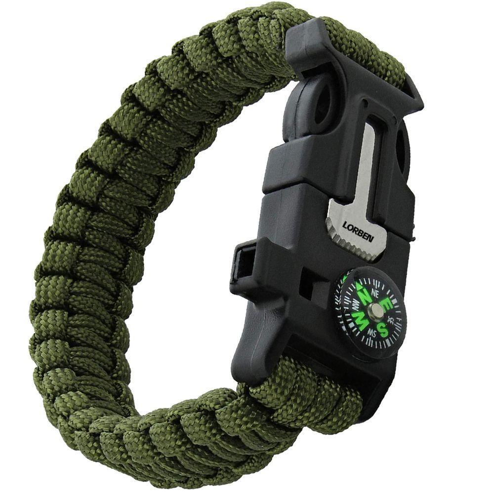 Pulseira Tática De Sobrevivência Lorben Bracelete Emergência Trilha Bússola Pederneira Faca Apito - 8