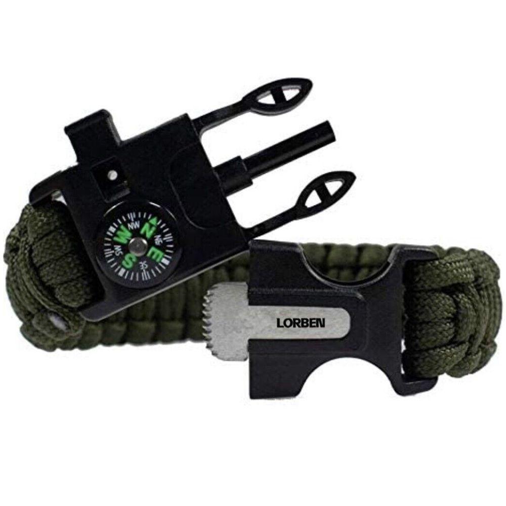 Pulseira Tática De Sobrevivência Lorben Bracelete Emergência Trilha Bússola Pederneira Faca Apito - 9