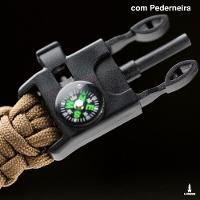 Pulseira Tática De Sobrevivência Lorben Bracelete Emergência Trilha Bússola Pederneira Faca Apito