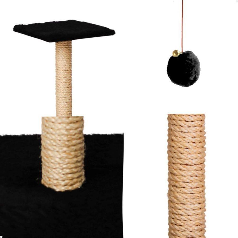 Arranhador Para Gatos Pet Quadrado Poste Sisal Com Brinquedo Pompom Pelúcia Guizo - 4