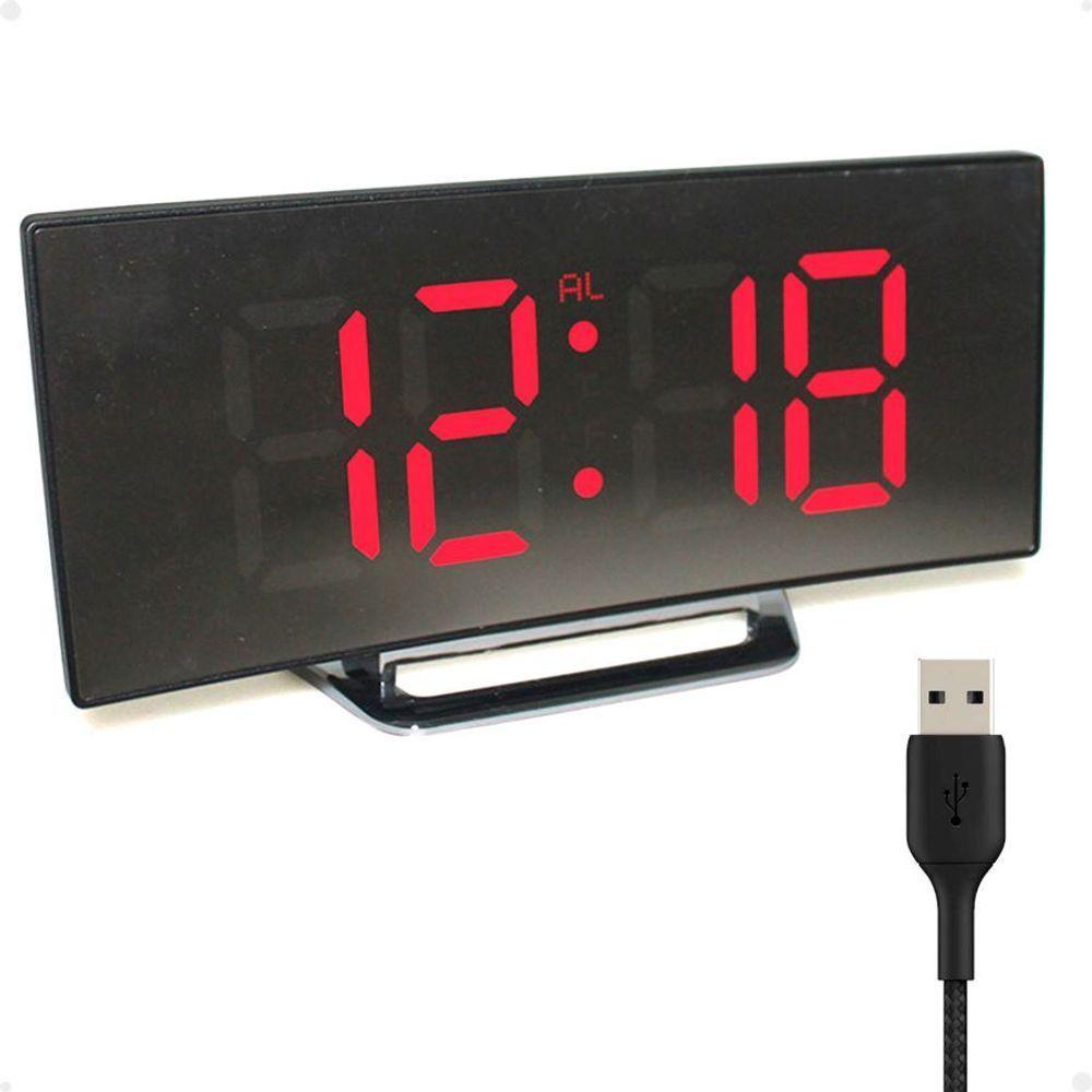 Relógio Digital Led Lorben Alarme Curvado Espelhado Mesa Criado Mudo Cabeçeira - 1