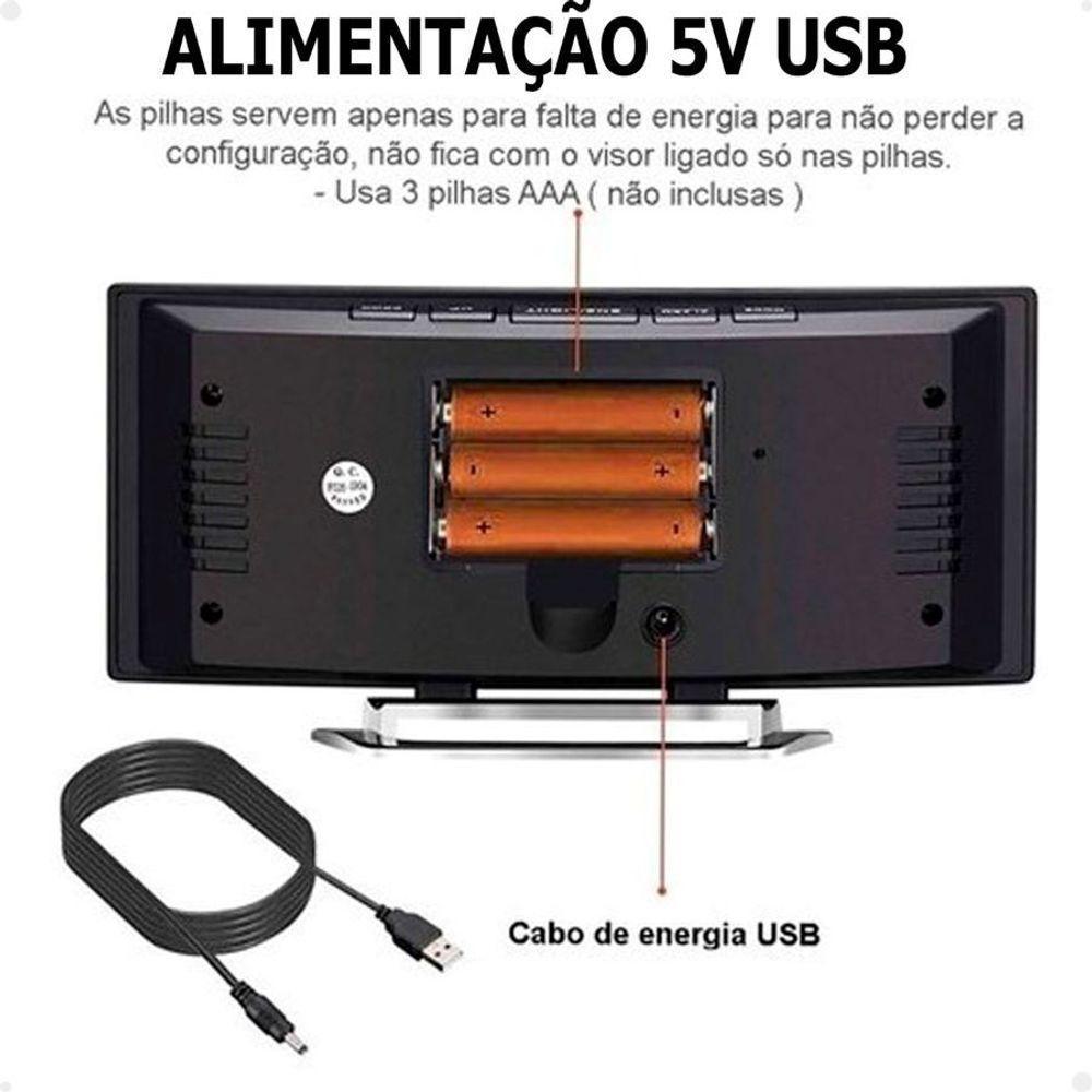 Relógio Digital Led Lorben Alarme Curvado Espelhado Mesa Criado Mudo Cabeçeira - 2
