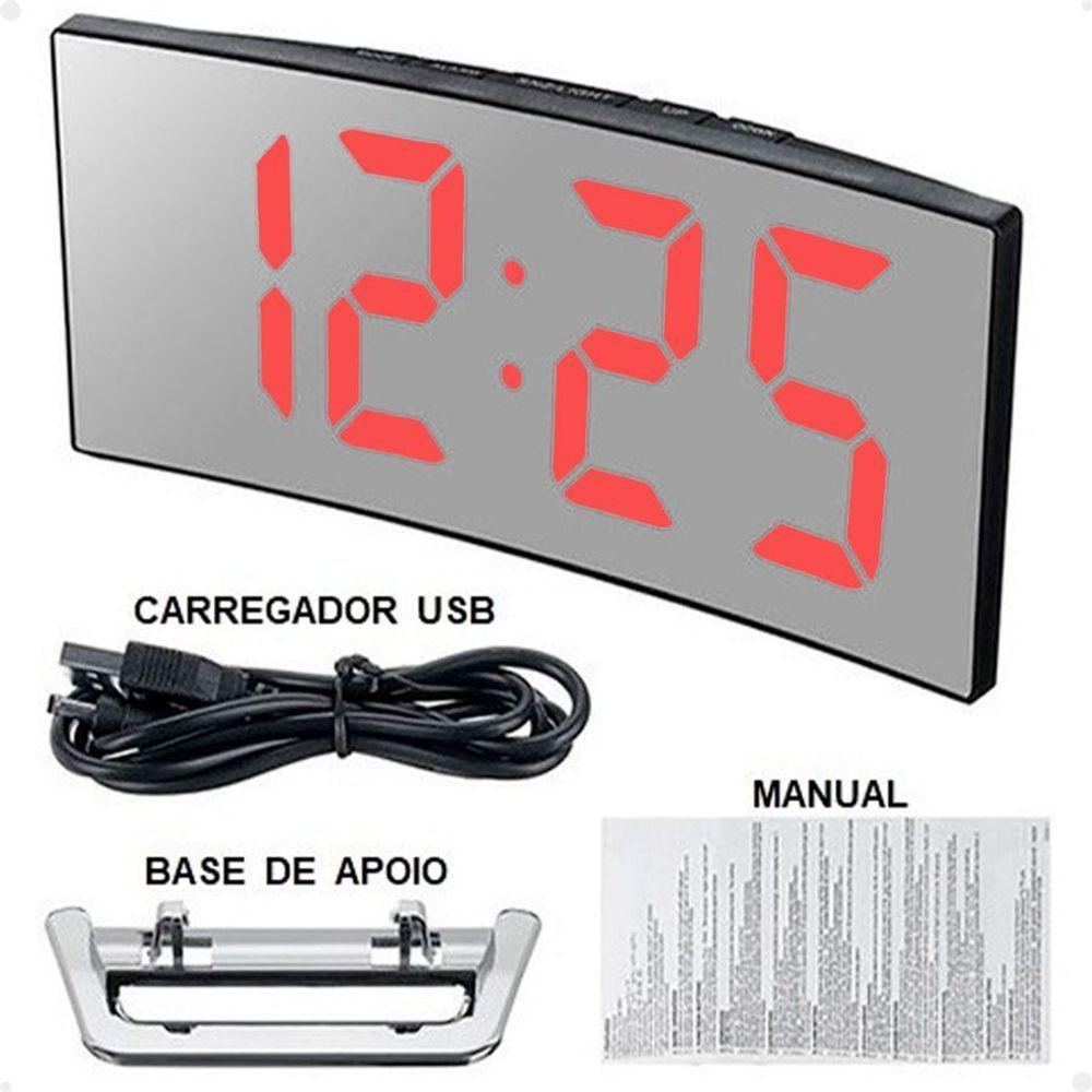Relógio Digital Led Lorben Alarme Curvado Espelhado Mesa Criado Mudo Cabeçeira - 4