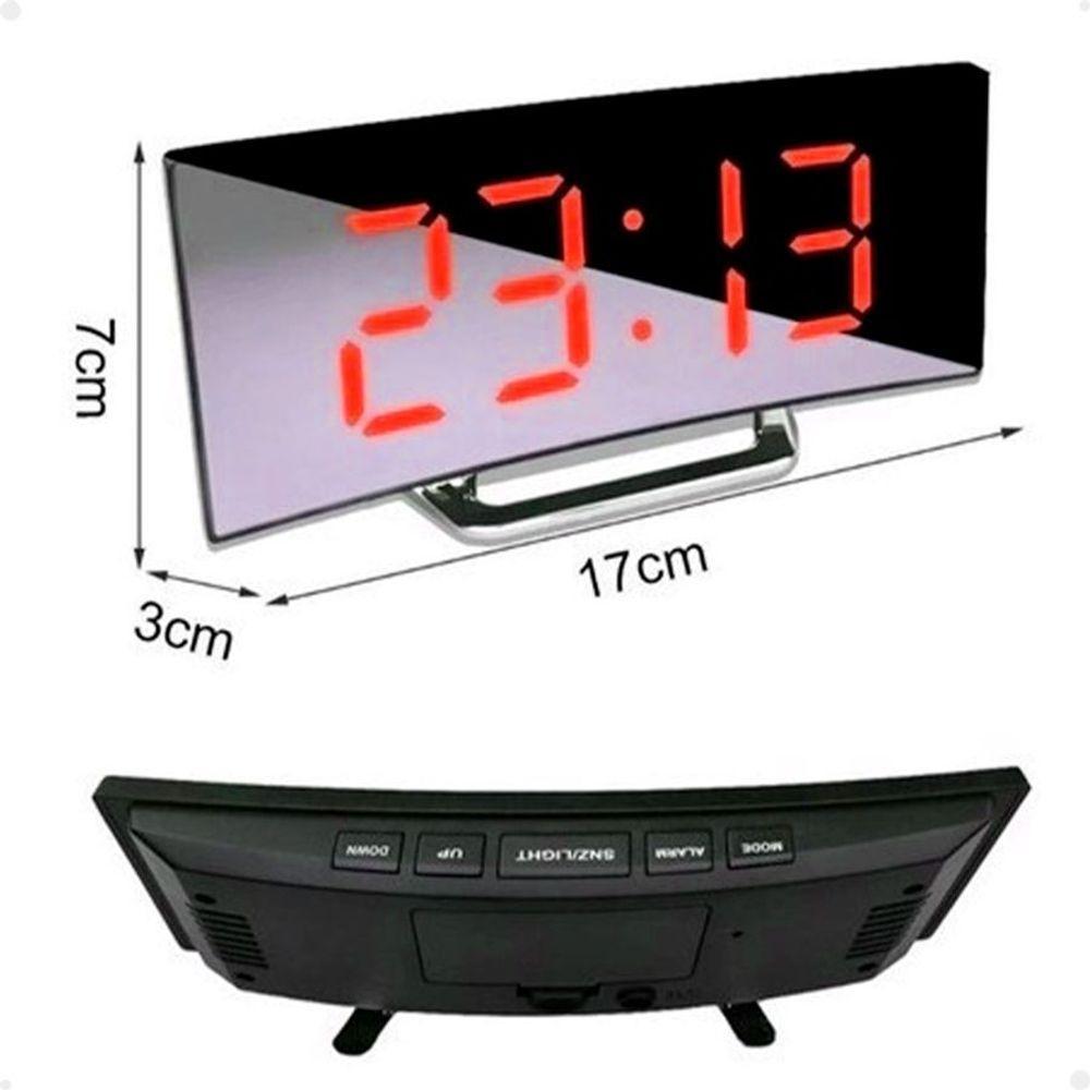 Relógio Digital Led Lorben Alarme Curvado Espelhado Mesa Criado Mudo Cabeçeira - 6