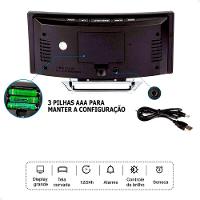 Relógio Digital Led Lorben Alarme Curvado Espelhado Mesa Criado Mudo Cabeçeira - 3