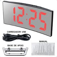 Relógio Digital Led Lorben Alarme Curvado Espelhado Mesa Criado Mudo Cabeçeira