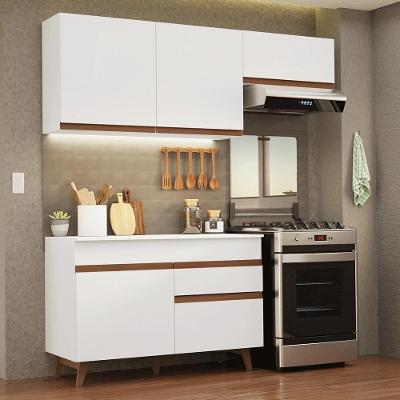 Cozinha Compacta Reims 5 Portas 1 Gaveta MDF 190cm Branco com Puxadores de Alumínio