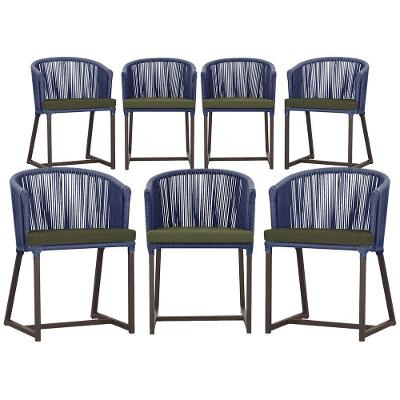 7 Cadeiras De Jantar área Noronha Marrom E13 Trama Original Azul