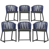 6 Cadeiras De Jantar área Noronha Preta E13 Trama Original Azul - 1