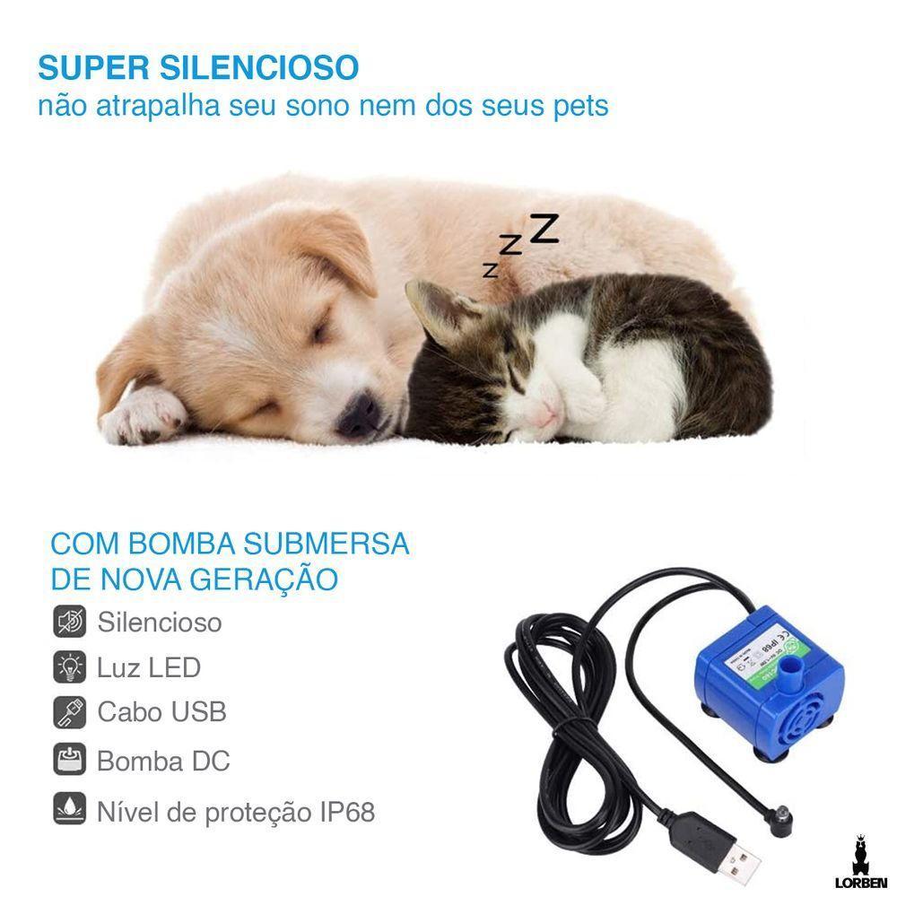 Bebedouro Para Gatos E Cães Lorben 2,4 Litros Led Usb Filtragem Purificação Gt6106 - 3