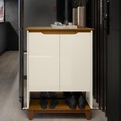 Aparador Sapateira Sala Hall Flow 2 Portas Pés Madeira Off White/freijo Off White/freijo