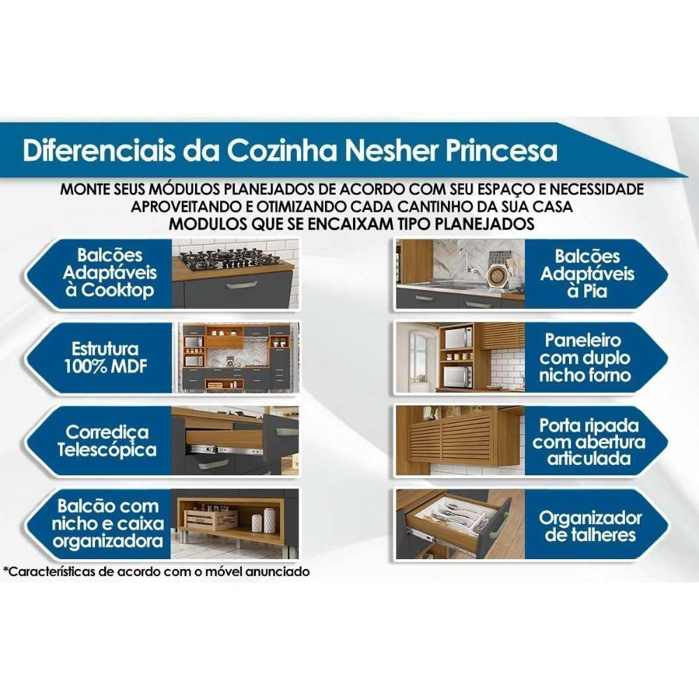 Kit Cozinha Modulada 4 Peças Princesa 1 Aéreo + 2 Balcões + 1 Paneleiro C6p65 Freijó Off White - 2