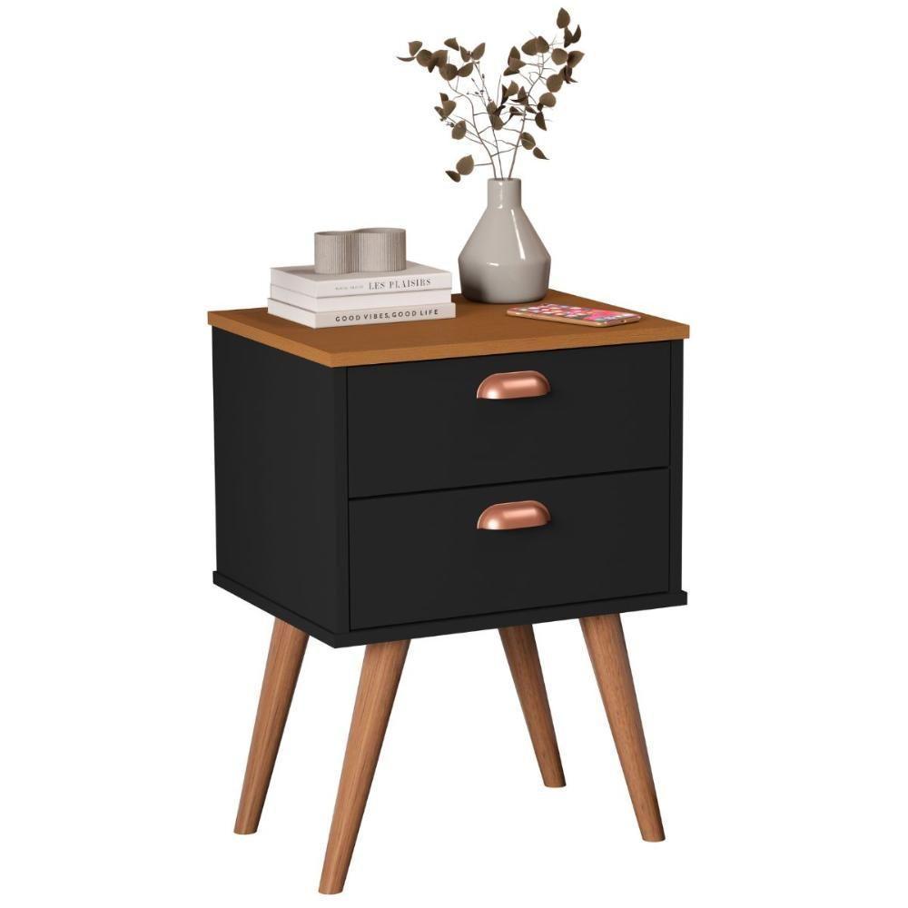 Mesa Cabeceira 2 Gavetas La Plata Preto Nature - 2