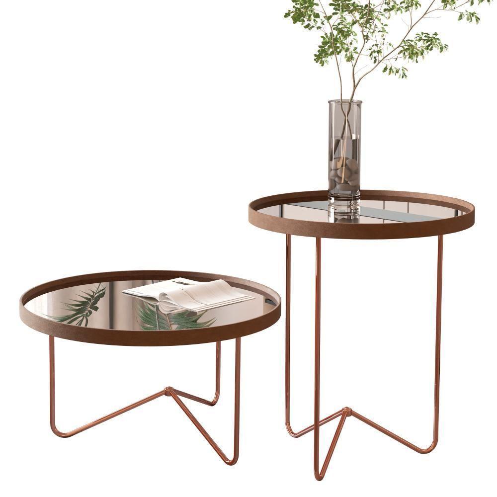 Jogo De Mesas Liechtestein Castanho Bronze - 1