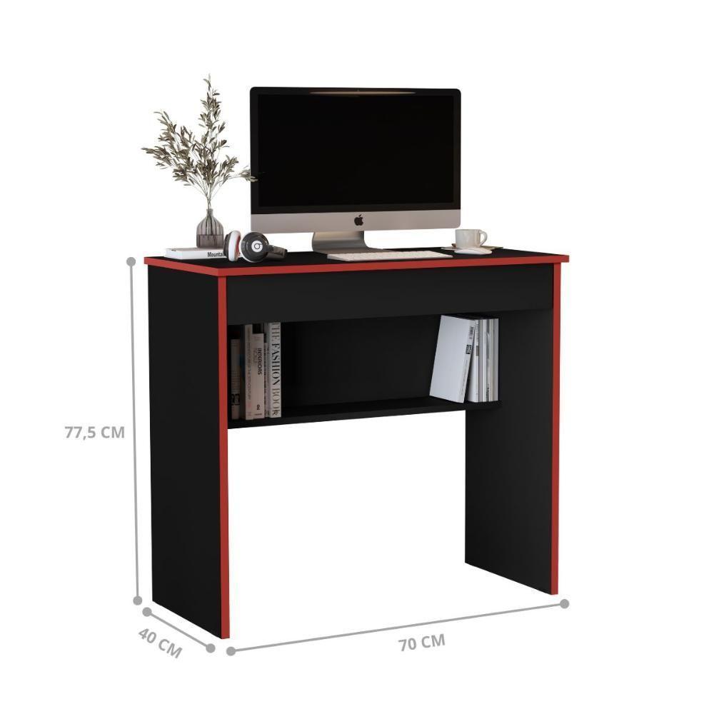 Mesa Escritório 1 Gaveta Columbus 2.0 Preto Vermelho - 3