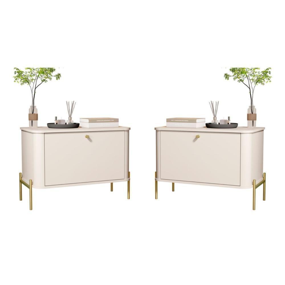 Jogo De Mesa De Cabeceira Sofia Off White Dourado - 1