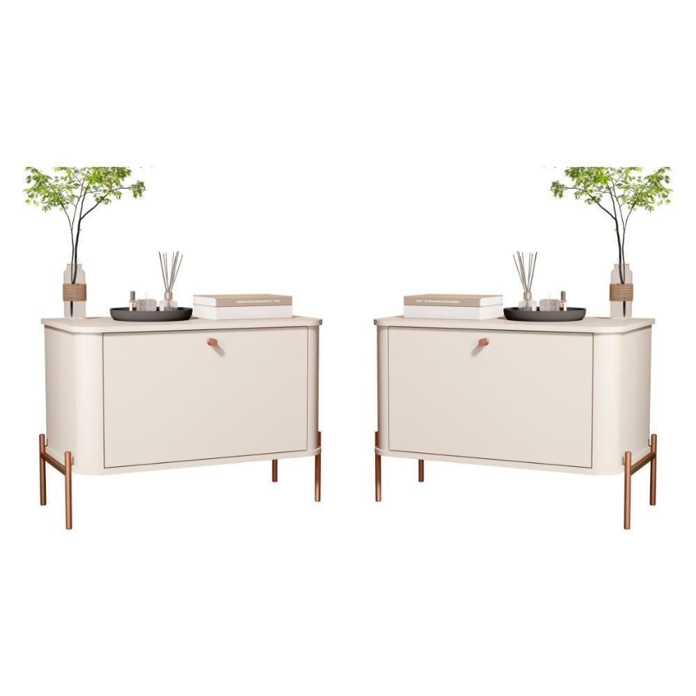 Jogo De Mesa De Cabeceira Sofia Off White Bronze - 1