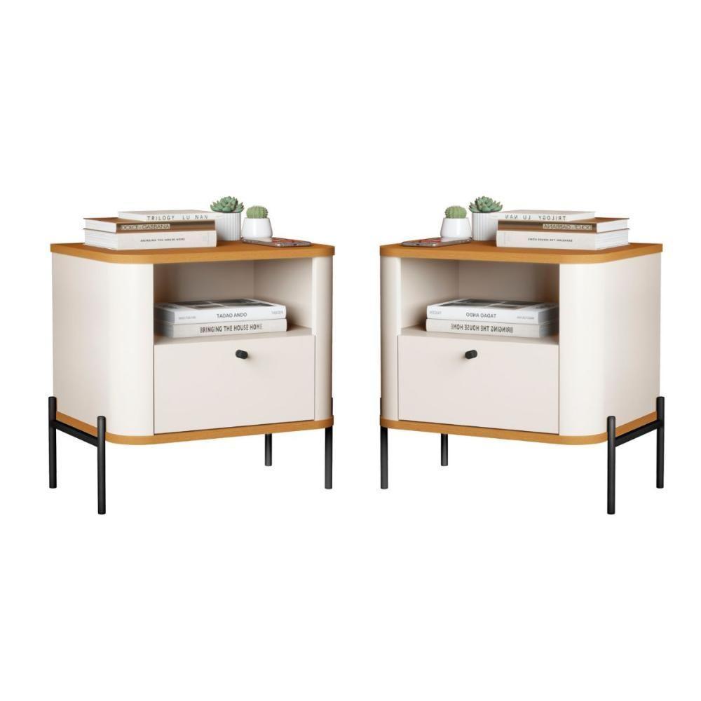 Jogo De Mesa De Cabeceira Bali Off White Nature Preto - 1