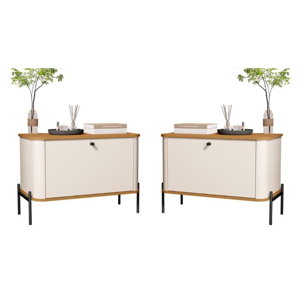 Jogo De Mesa De Cabeceira Sofia Off White Nature Preto - 1