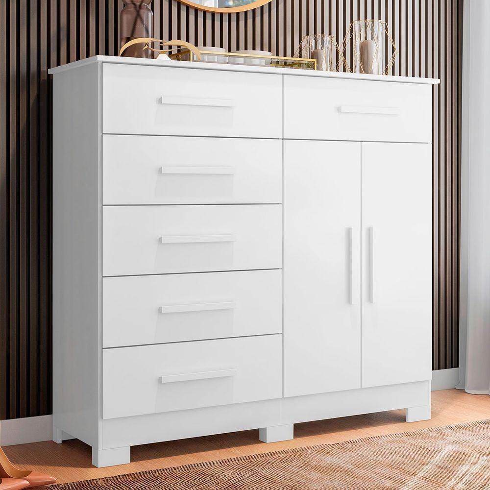 Cômoda Sapateira Mandarim 6 Gavetas 2 Portas Mdp Branco - 1
