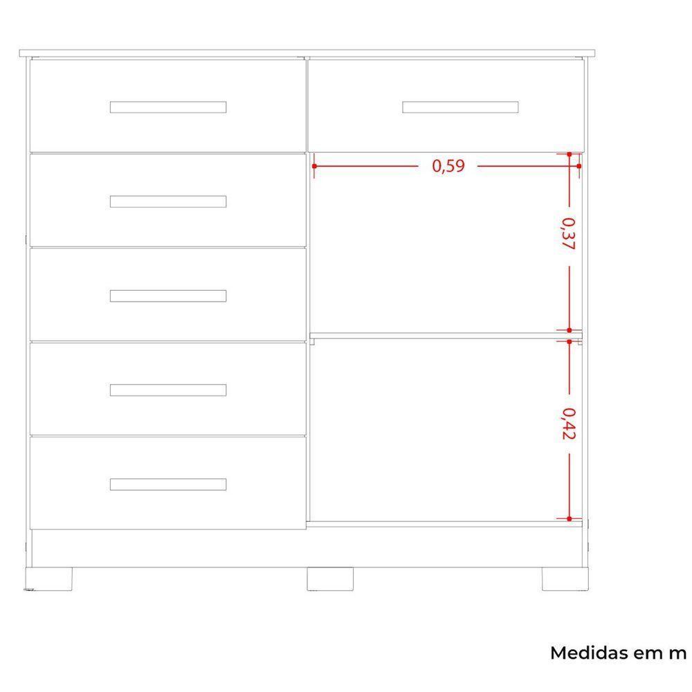 Cômoda Sapateira Mandarim 6 Gavetas 2 Portas Mdp Branco - 3